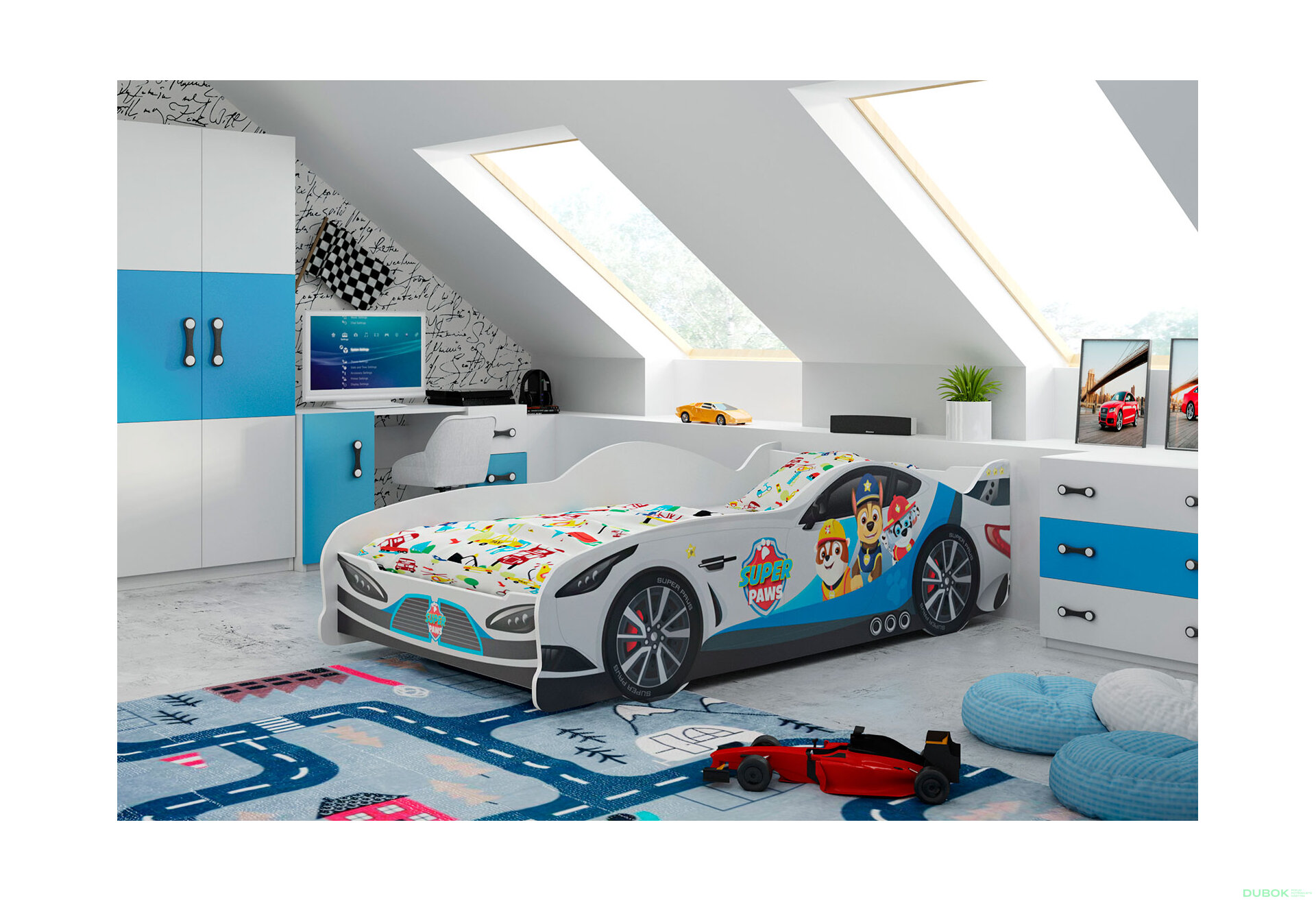 Obrázek 2 - Postel pro děti Cars 80x160 s roštem Tlapková patrola