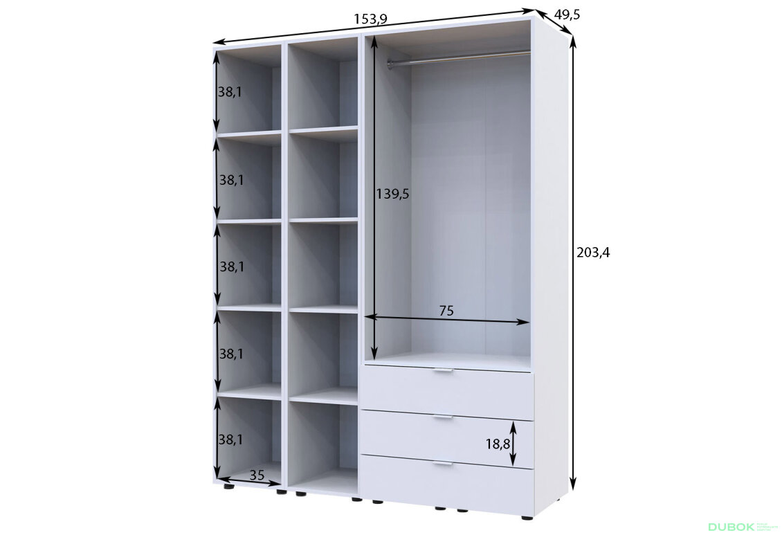 Obrázek 6 - Skříň dvoudveřová se 2 regály Gelar 153.9 cm Grafit