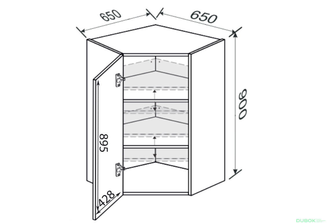 Obrázek 2 - Vrchní roh 45°/900 (650x650) 1dveře Mary