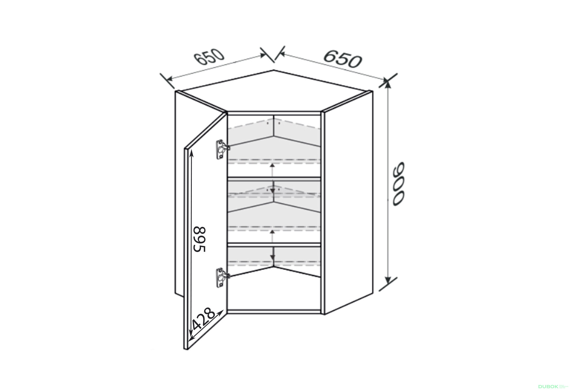 Obrázek 2 - Vrchní roh 45°/900 (650x650) 1dveře Pro Blum Mary