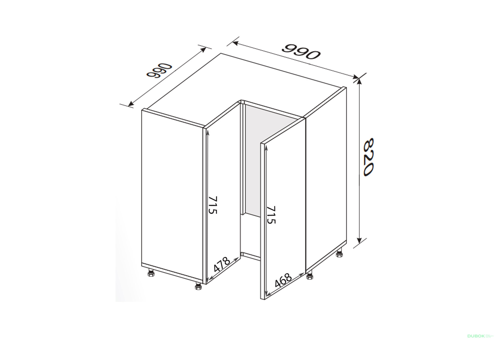 Obrázek 2 - Spodní roh N 90°/820 2dv Pro Blum Mary