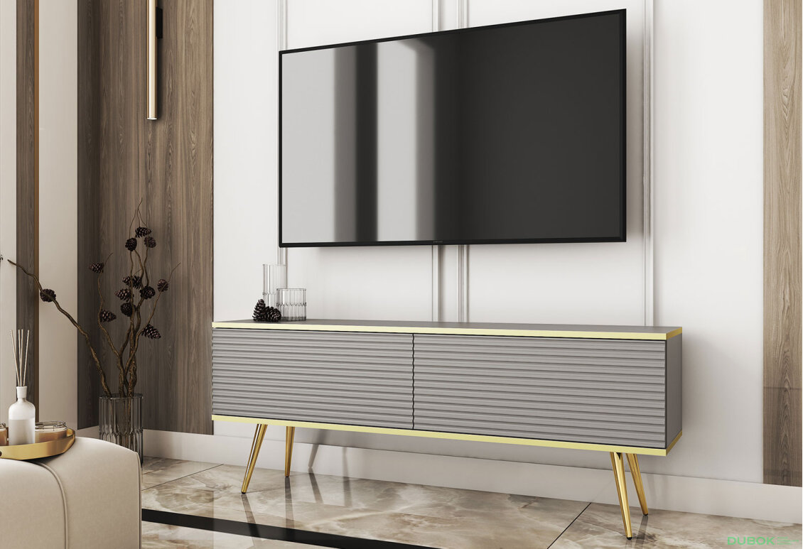 Obrázek 2 - TV stolek RTV 135 MDF šedý, zlaté nohy Oro