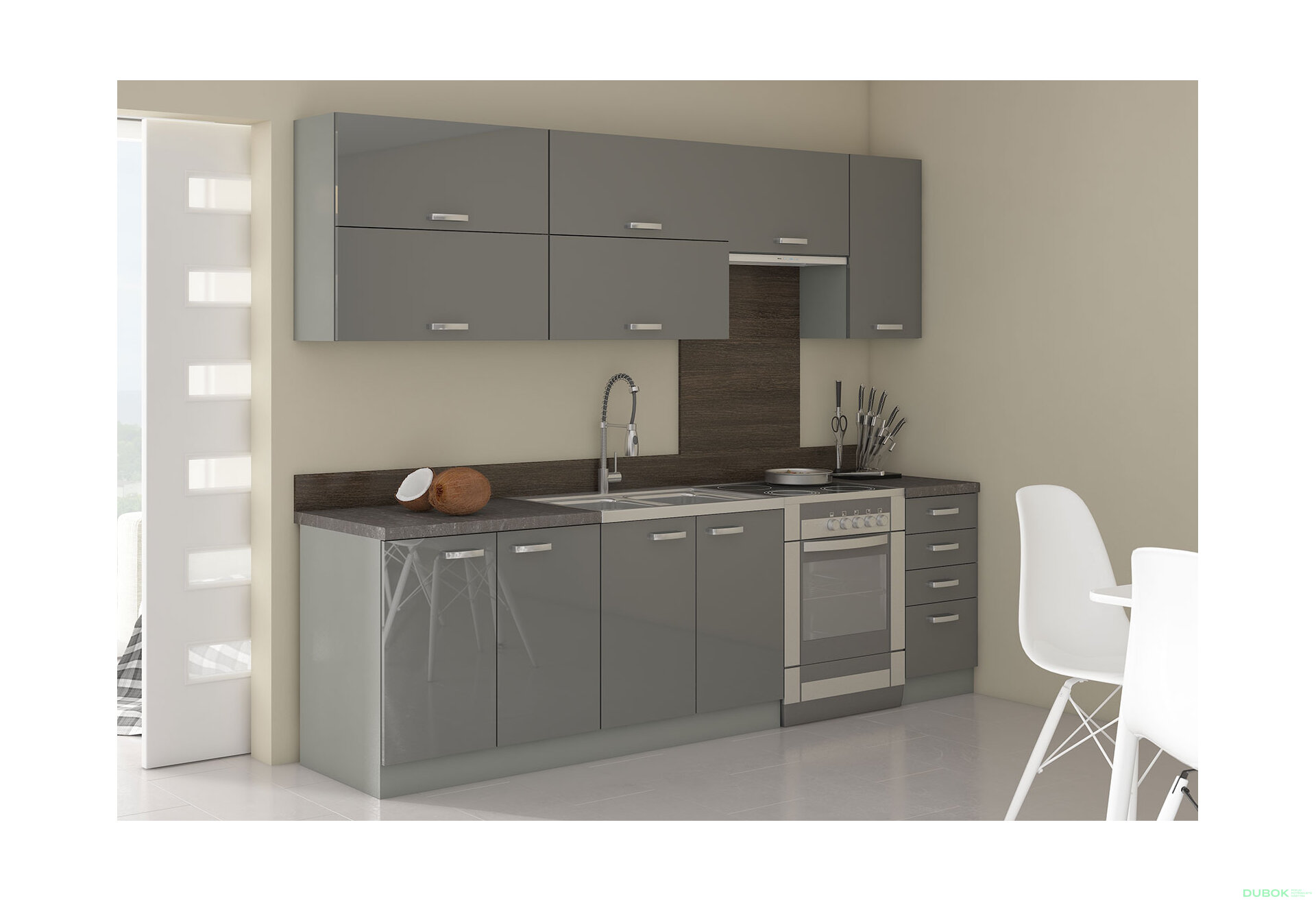 Obrázek 4 - Modulární kuchyně Grey šedý platinový / šedý lesk