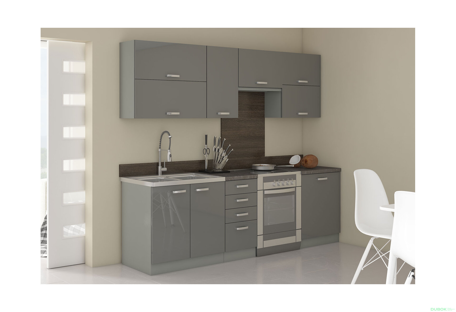 Obrázek 5 - Modulární kuchyně Grey šedý platinový / šedý lesk