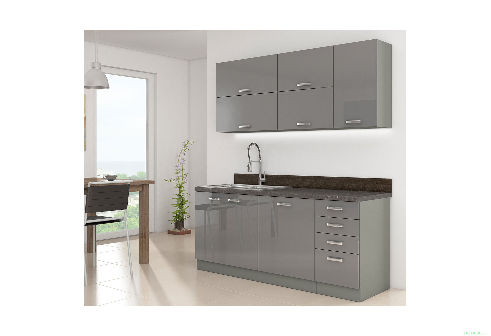Obrázek 6 - Modulární kuchyně Grey šedý platinový / šedý lesk