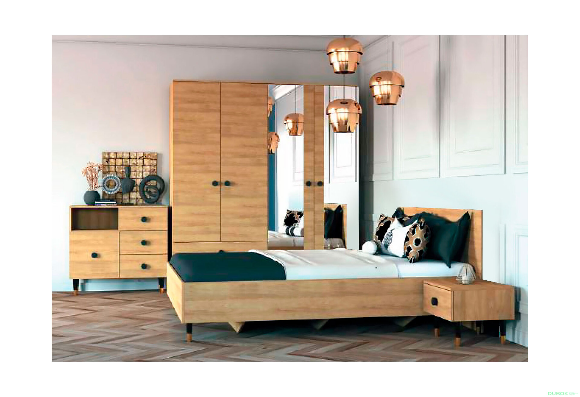 Obrázek 1 - Série do ložnice Ložnice Lux hickory přírodní + černá