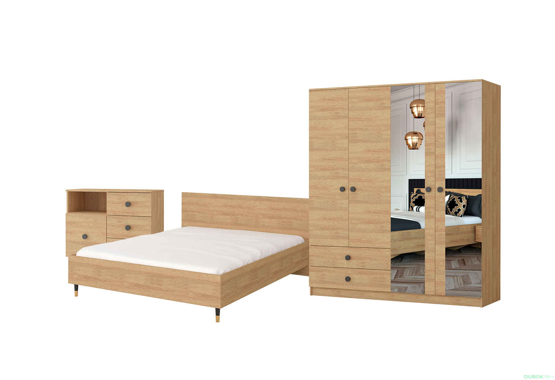 Obrázek 2 - Série do ložnice Ložnice Lux hickory přírodní + černá