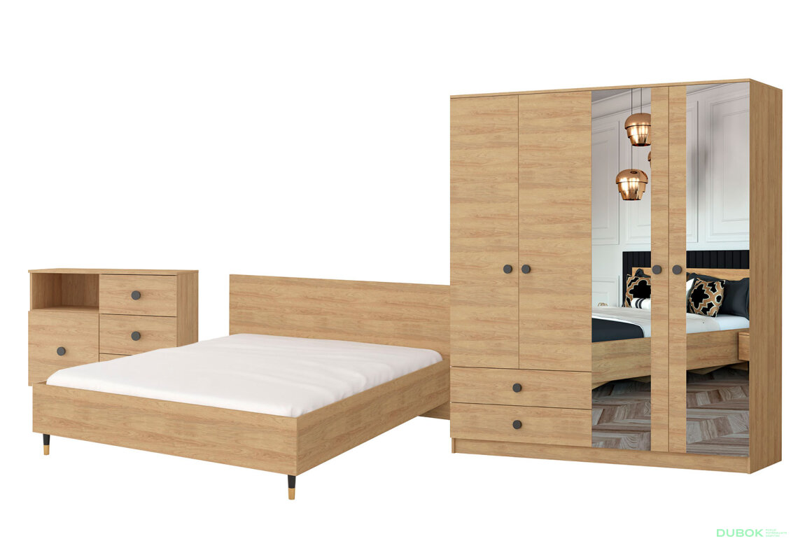 Obrázek 2 - Série do ložnice Ložnice Lux hickory přírodní + černá