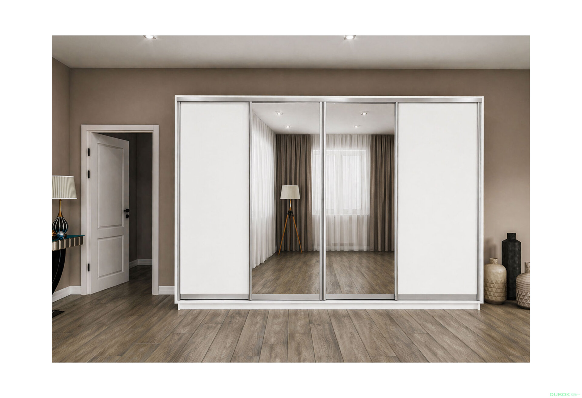Obrázek 2 - Skříň s posuvnými dveřmi 3000x2200x600 2LTD 2 zrcadla nymphaea alba, profil stříbrný