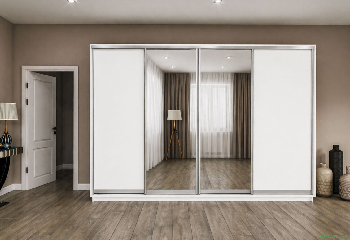 Obrázek 2 - Skříň s posuvnými dveřmi 3000x2200x600 2LTD 2 zrcadla nymphaea alba, profil stříbrný