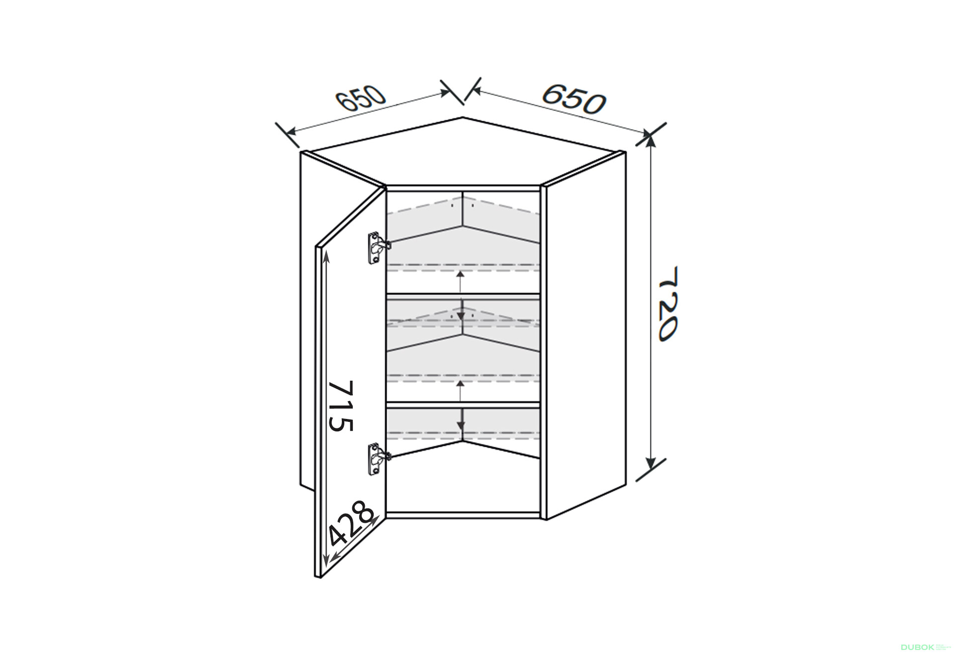 Obrázek 2 - Vrchní roh 45°/720 (650x650) 1dveře Vintage