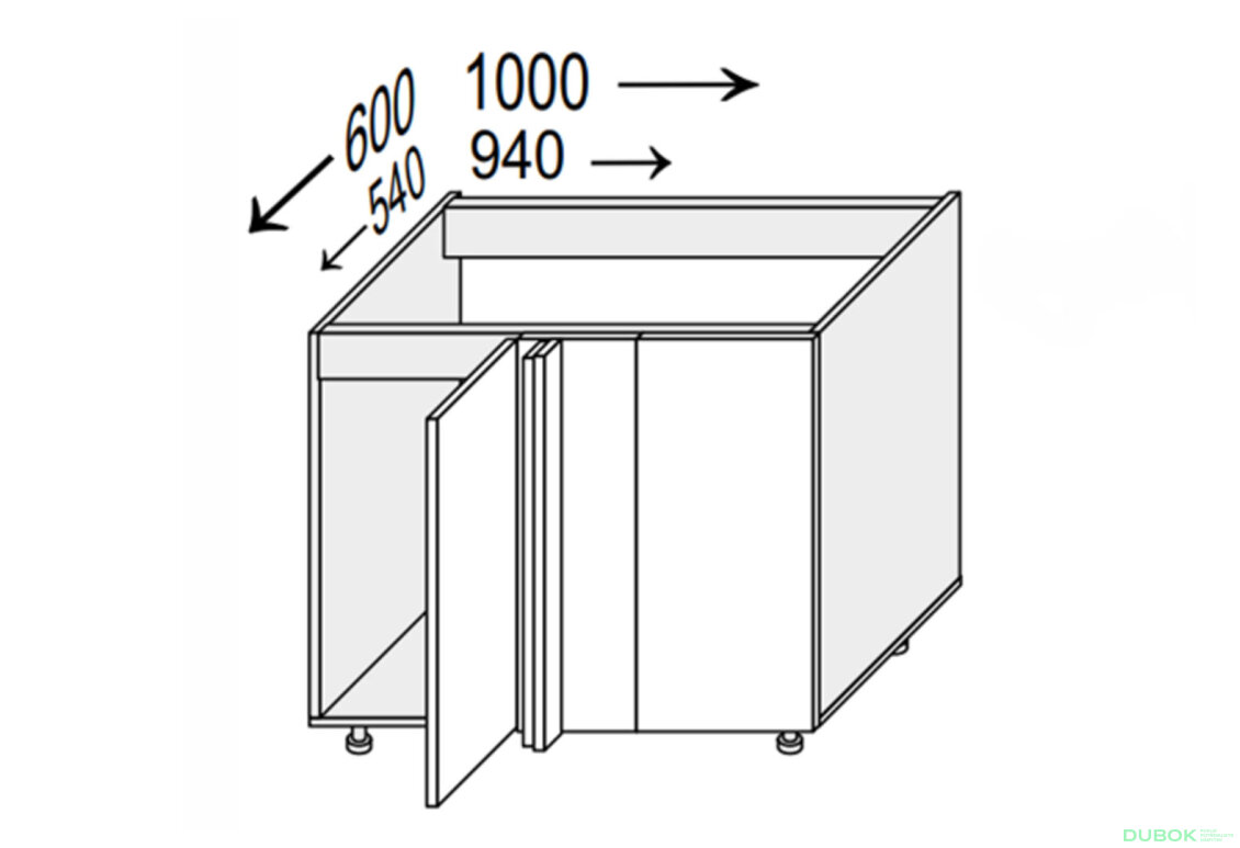 Spodní roh N 90°/820x1000x600 1dveře Leo