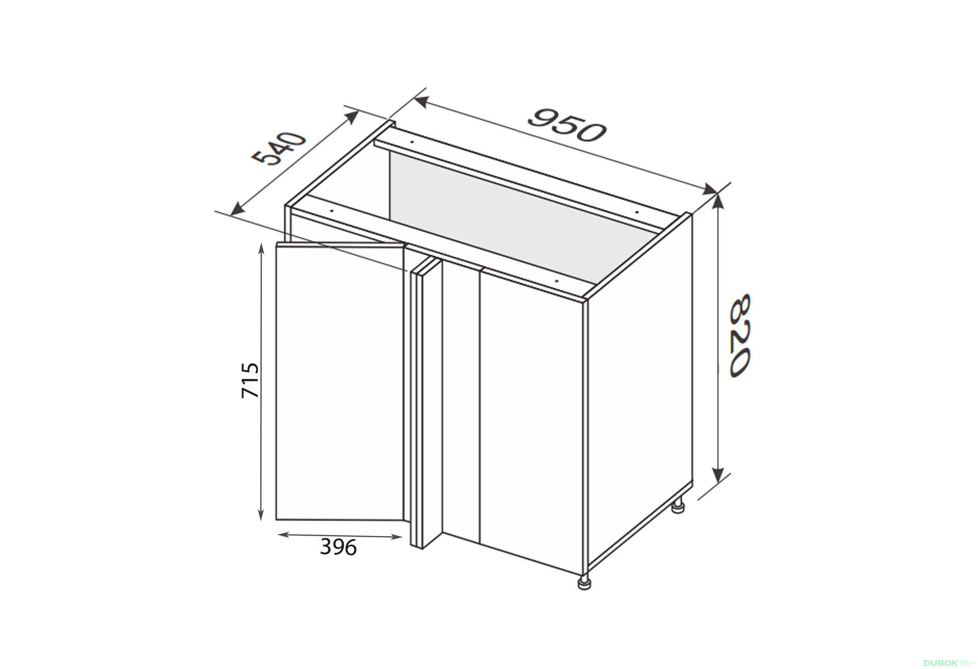 Obrázek 2 - Spodní roh N 90°/820x1000x600 1dveře Leo
