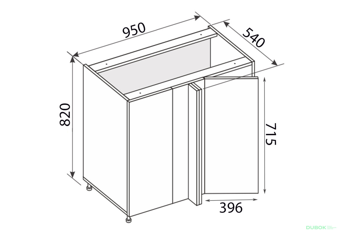Obrázek 1 - Spodní roh H 90°/820x1000x600 1dv pravý Millenium
