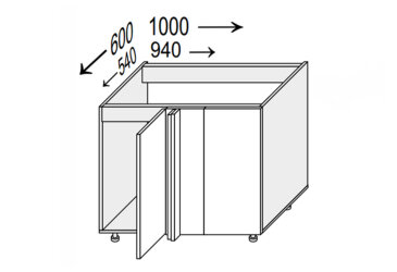 Spodní roh N 90°/820x1000x600 1dv Pro Blum levý Millenium Premium