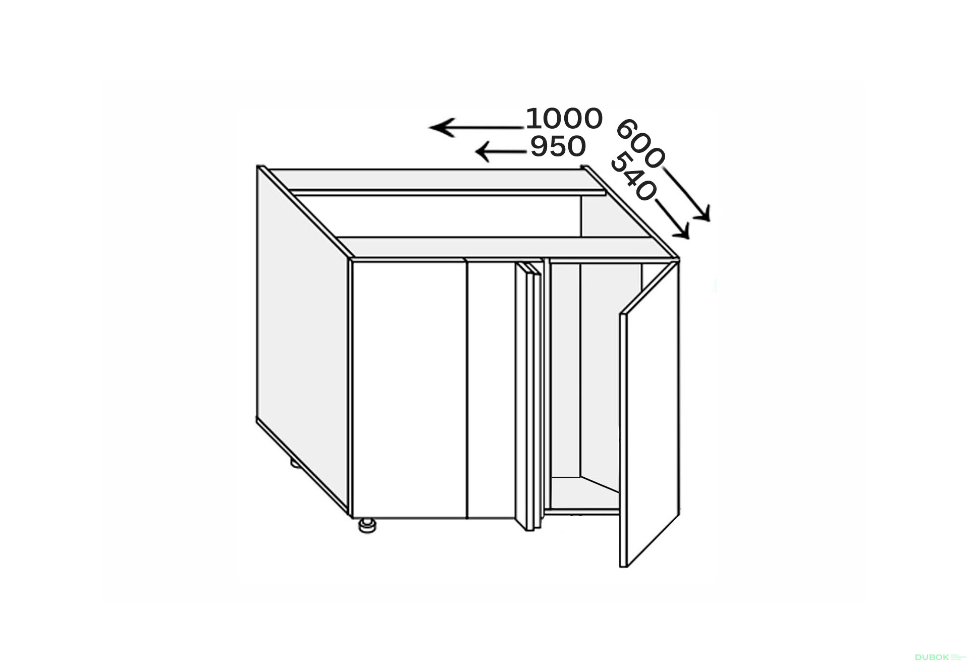 Obrázek 1 - Spodní roh H 90°/820x1000x600 1dveře Pro Blum pravý Millenium Premium