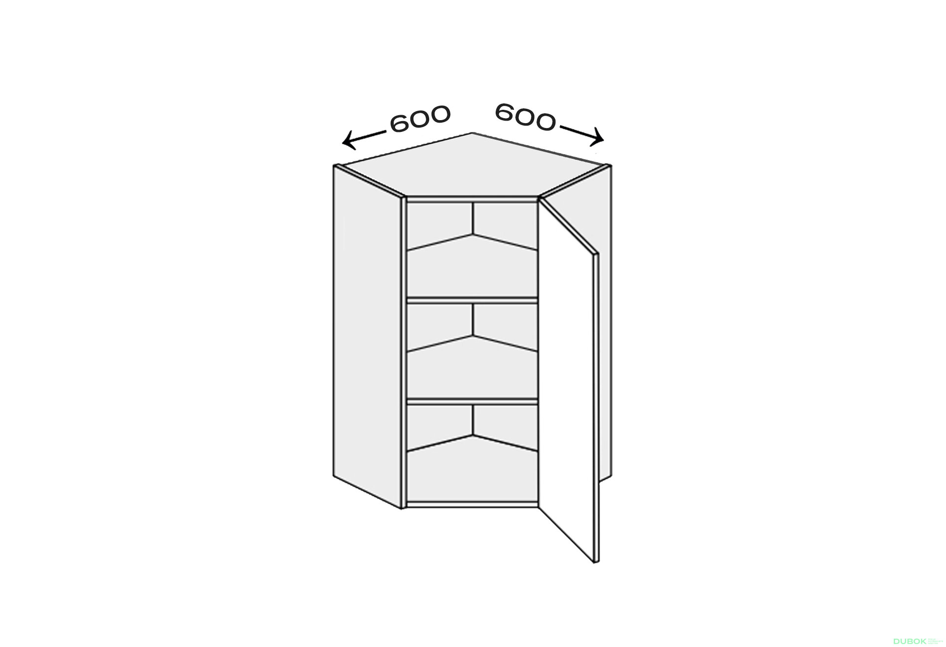 Obrázek 1 - Vrchní roh V 45°/720 (600x600) 1 dvířka pravé Millenium