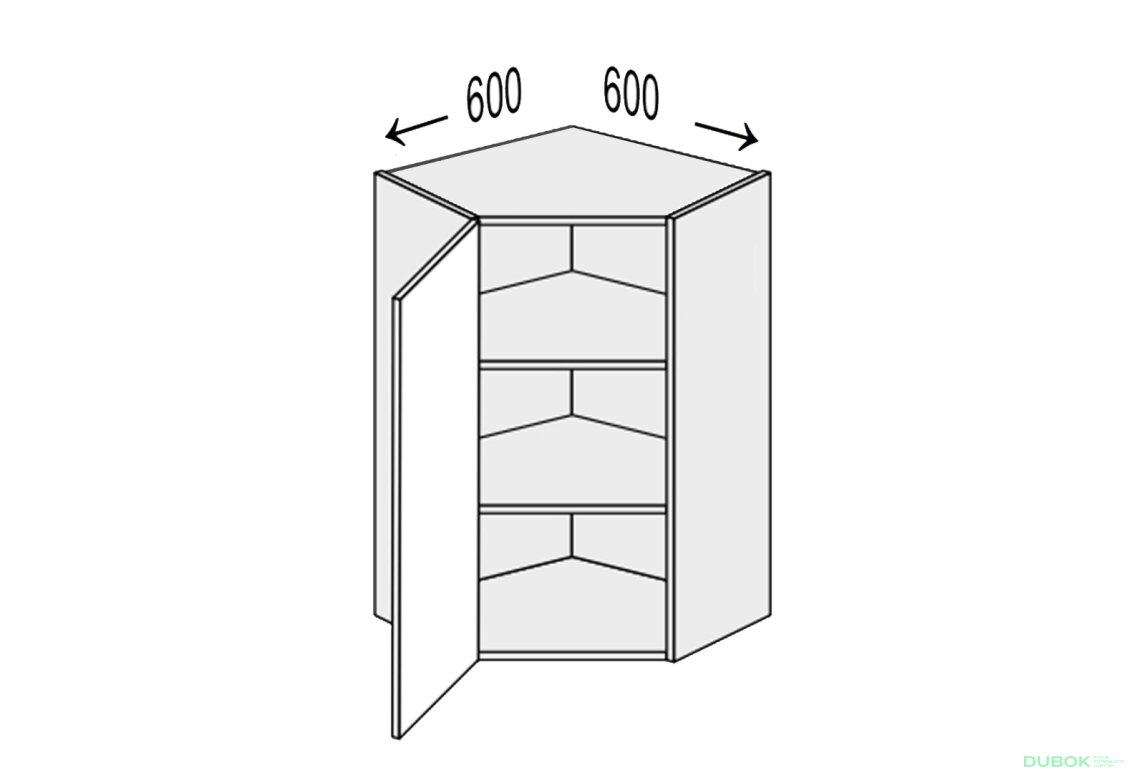 Obrázek 3 - Vrchní roh V 45°/720 (600x600) 1 dvířka pravé Millenium