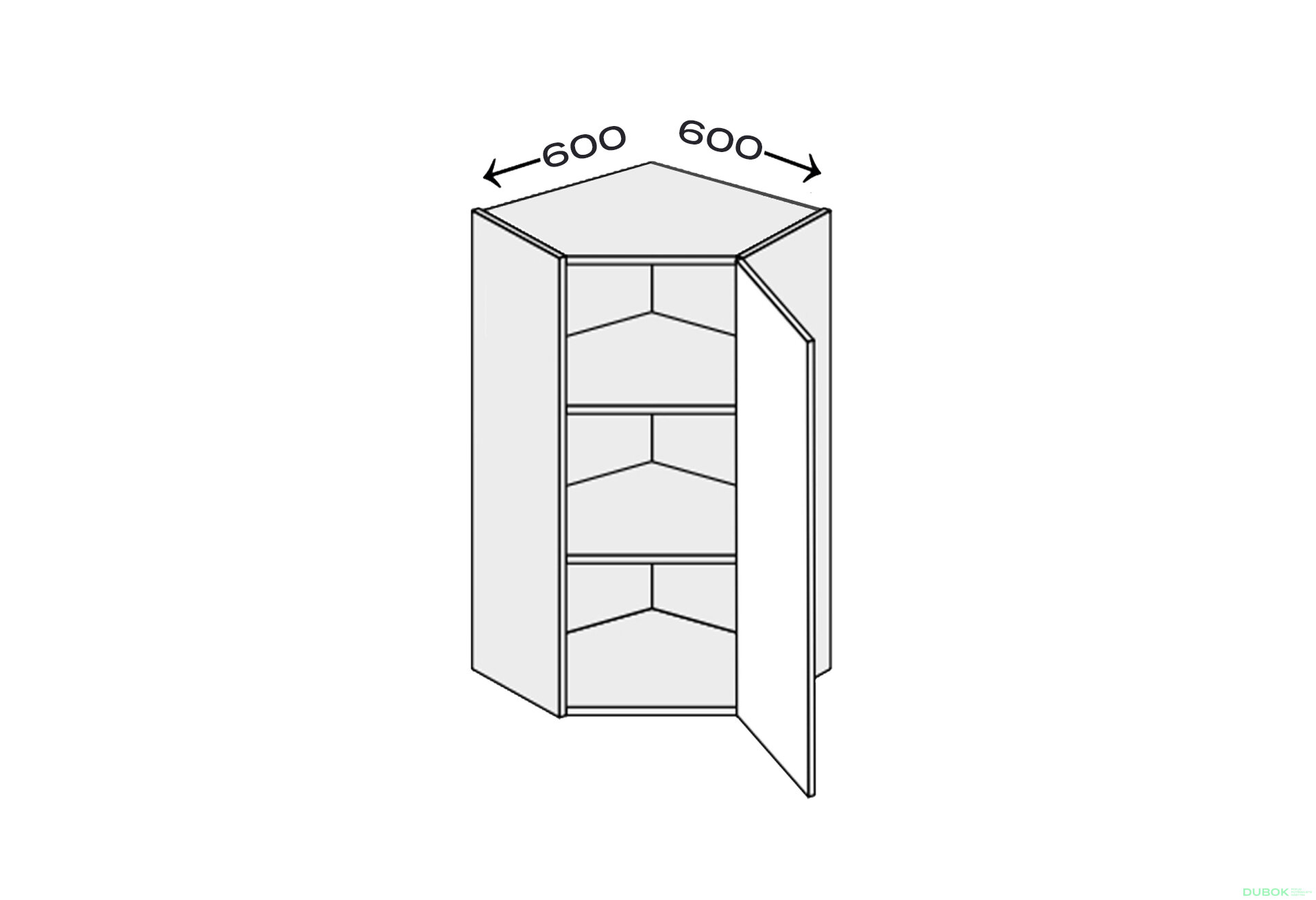 Obrázek 1 - Vrchní roh 45°/900 (600x600) 1dveře pravé Millenium