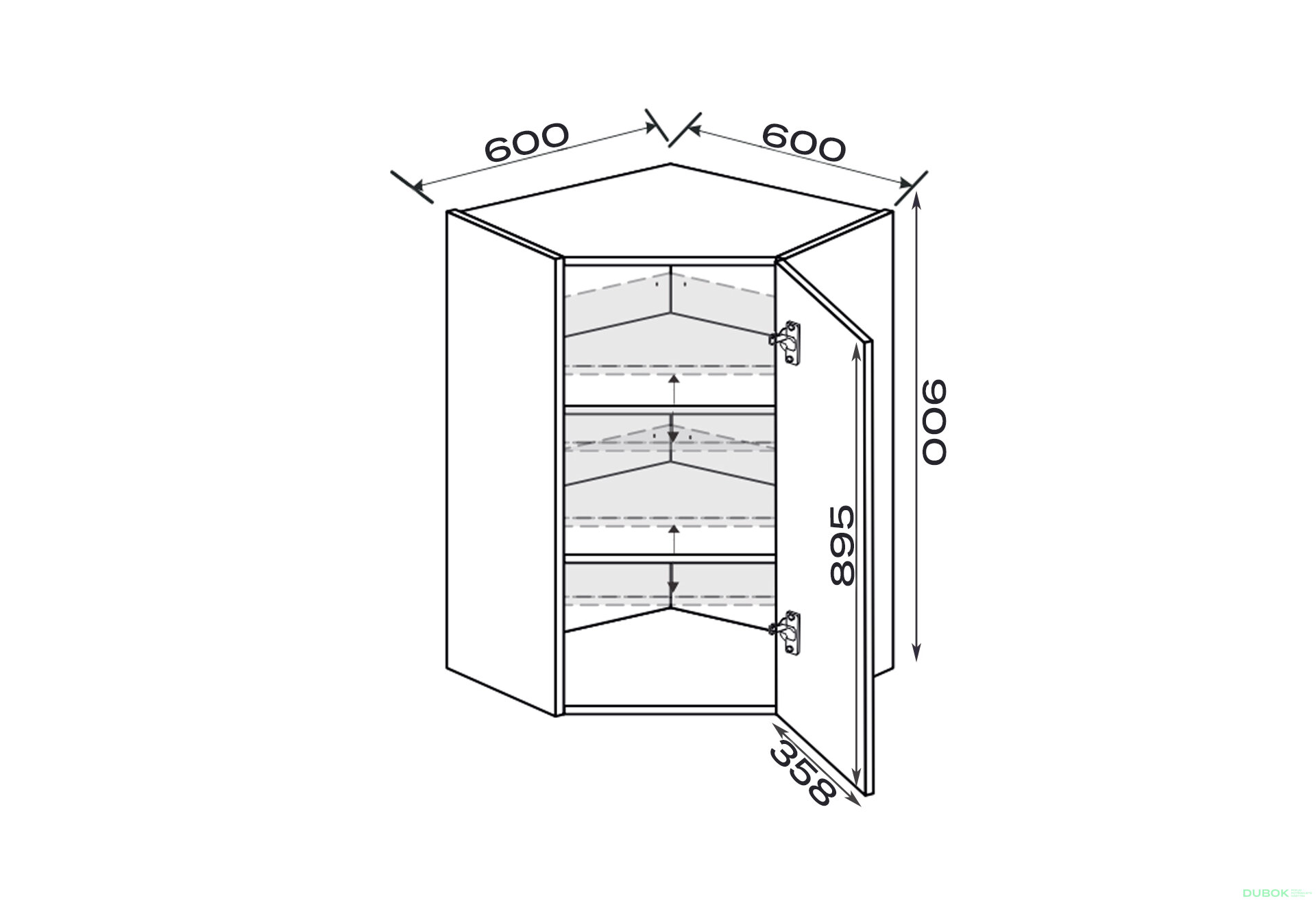 Obrázek 2 - Vrchní roh 45°/900 (600x600) 1dveře pravé Millenium