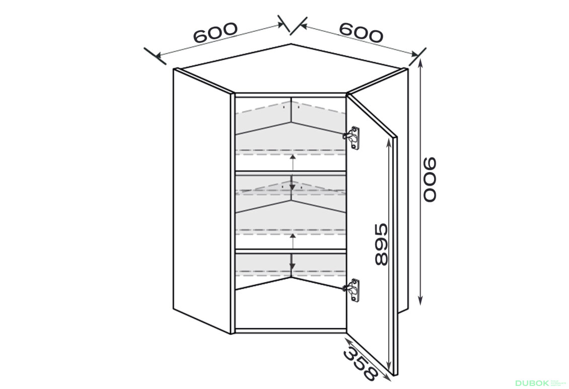 Obrázek 2 - Vrchní roh 45°/900 (600x600) 1dveře pravé Millenium