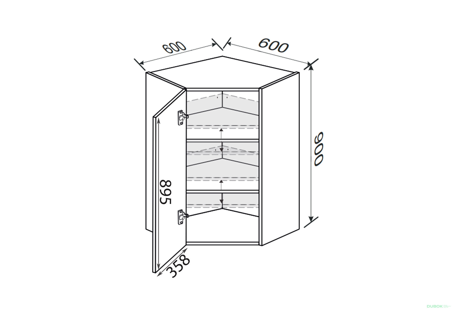 Obrázek 1 - Vrchní roh V 45°/900 (600x600) 1dveřový levý Millenium