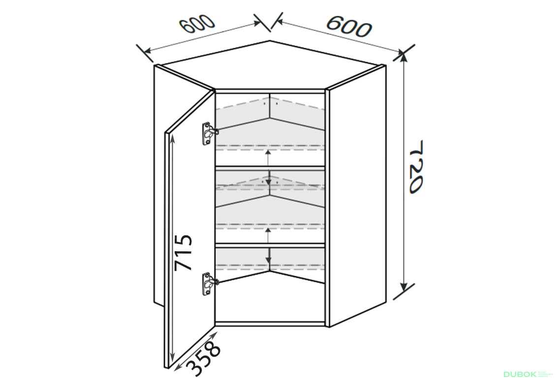 Obrázek 2 - Vrchní roh 45°/720 (600x600) 1dveře Mary
