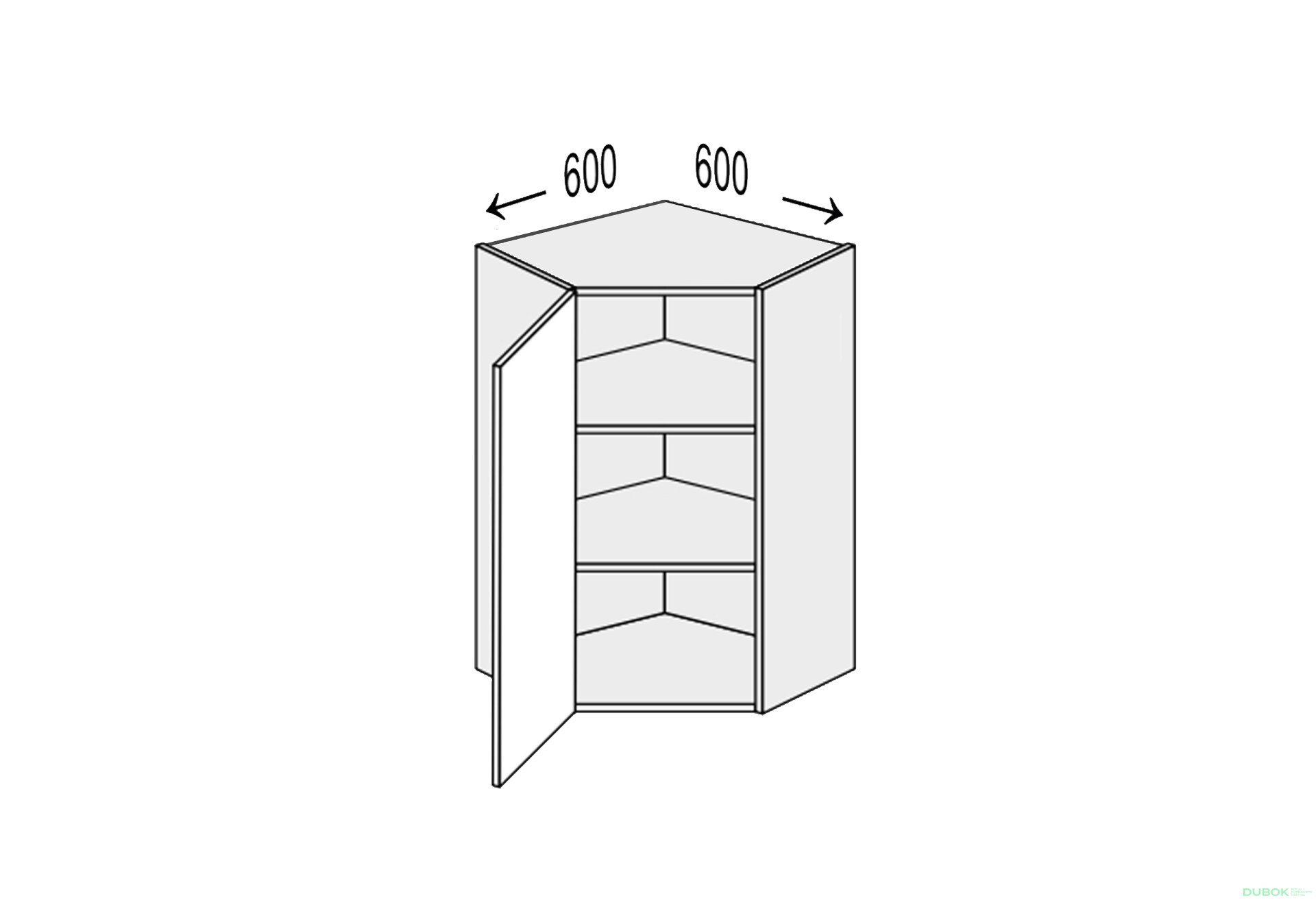 Obrázek 1 - Vrchní roh 45°/720 (600x600) 1dveře Pro Blum Vintage