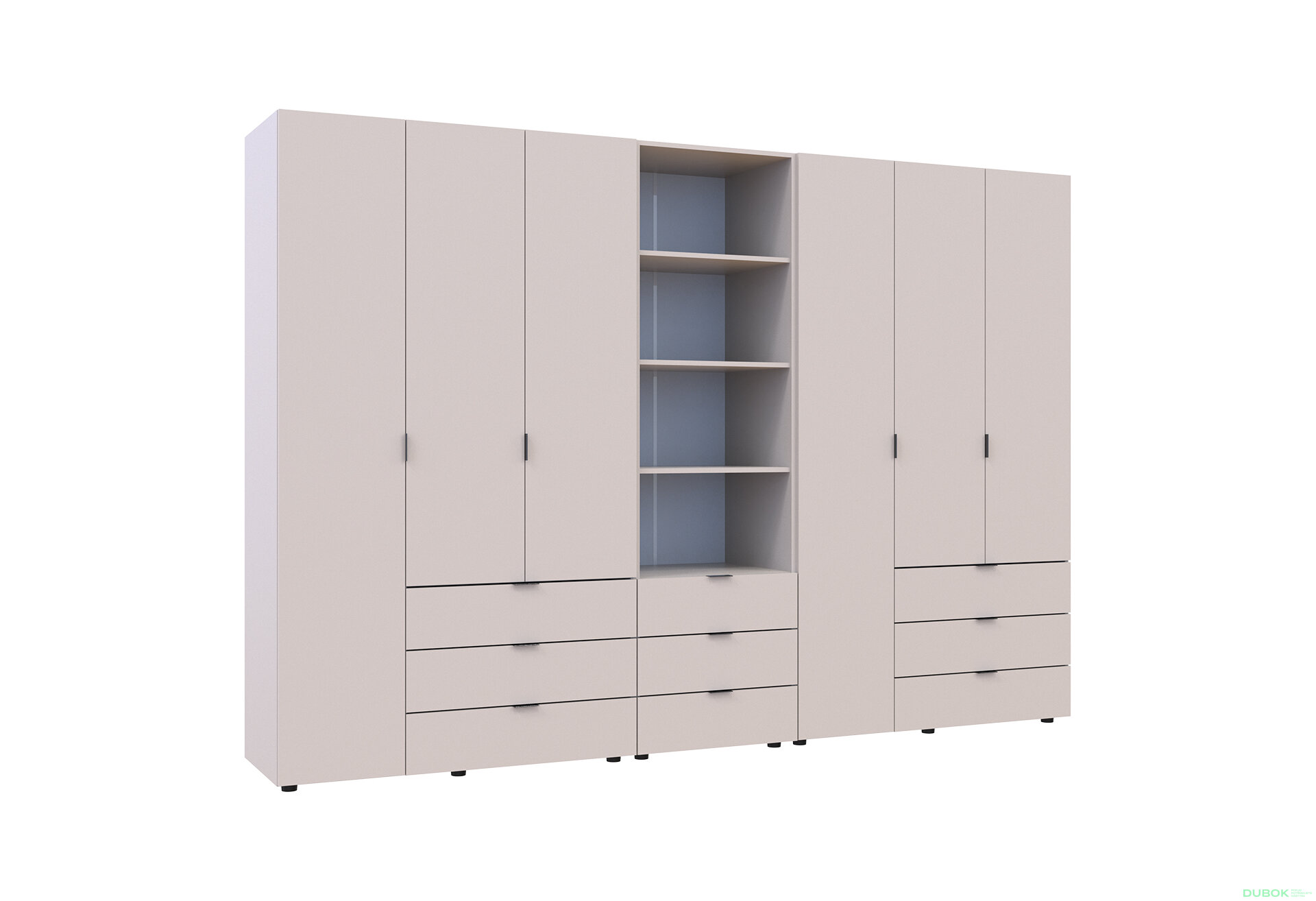 Obrázek 4 - Skříň šestidveřová s regálem se zásuvkami Gelar 292.4 cm kašemír
