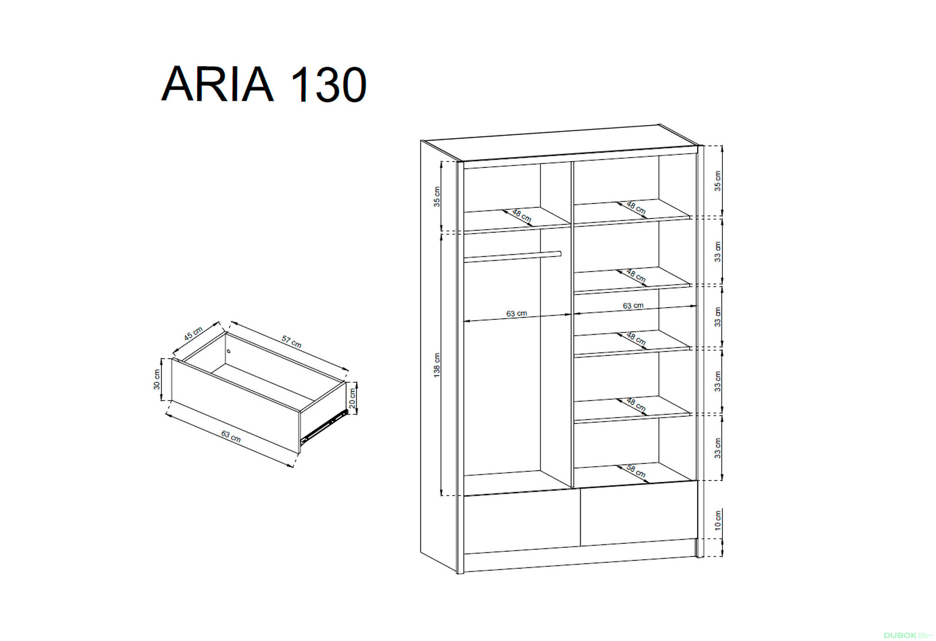 Obrázek 2 - Skříň Aria II 130 černá / černý lesk