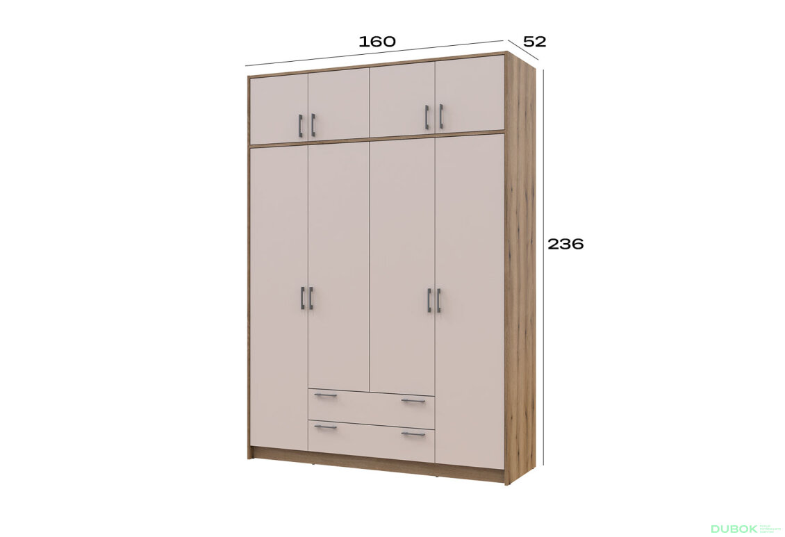 Obrázek 8 - Skříň Rondi 4 z dřevotřísky s horním úložným prostorem artisan dub / kašmír 160x52x236 cm