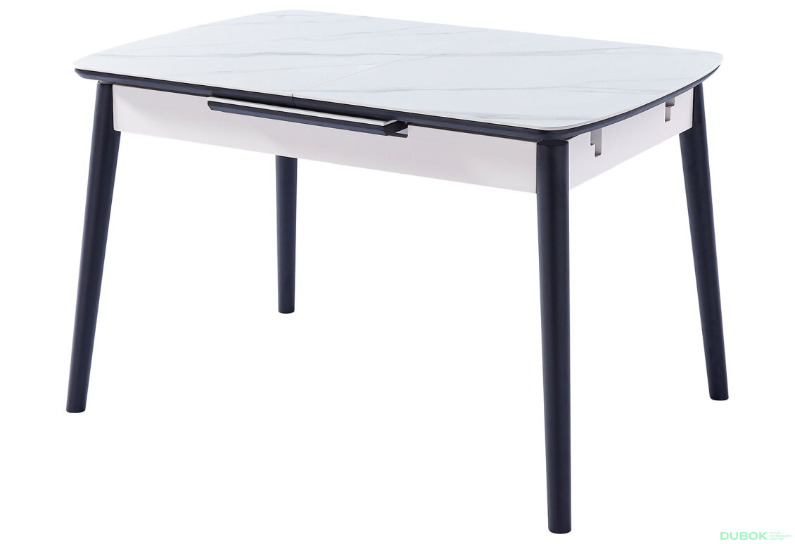 Stůl Apollo 120(160)x80 mramorový efekt, bílý / černý matný