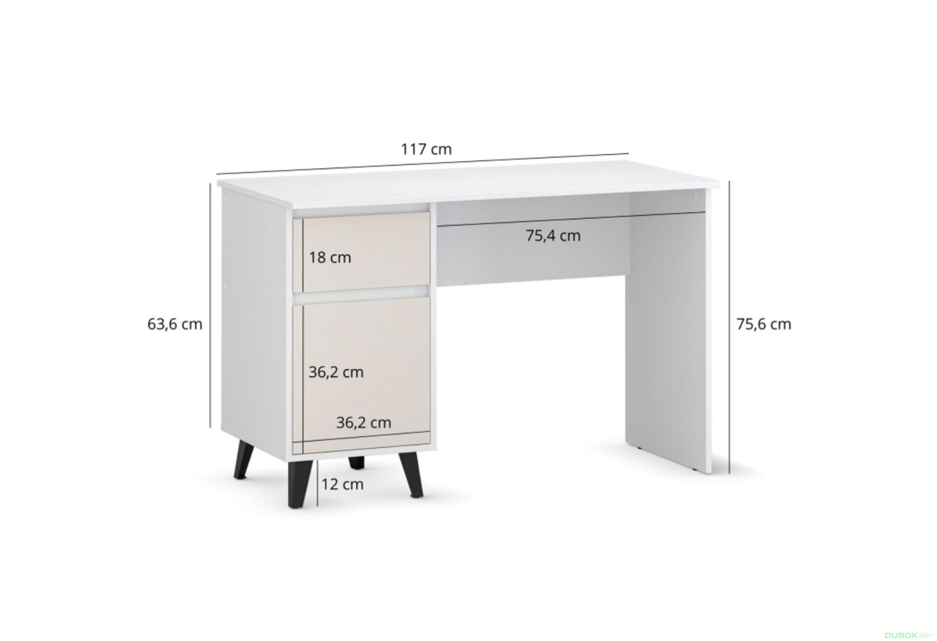 Obrázek 7 - Psací stůl BORG 1d1s/120 bílý / kašmír