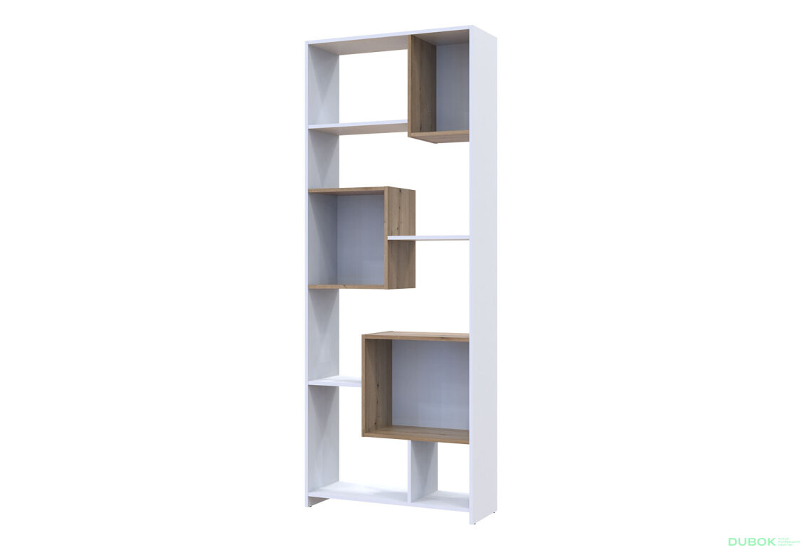 Vysoký regál BS1 Bílá / Dub evoke 81x30x210