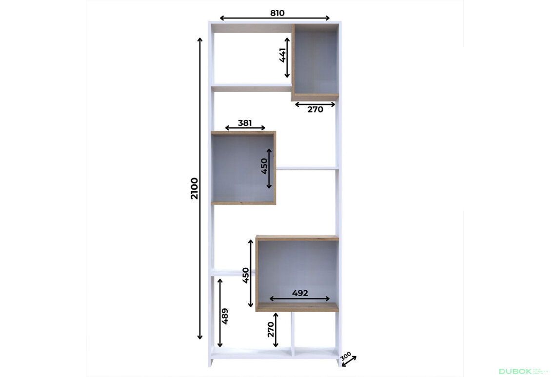 Obrázek 6 - Vysoký regál BS1 Bílá / Dub evoke 81x30x210
