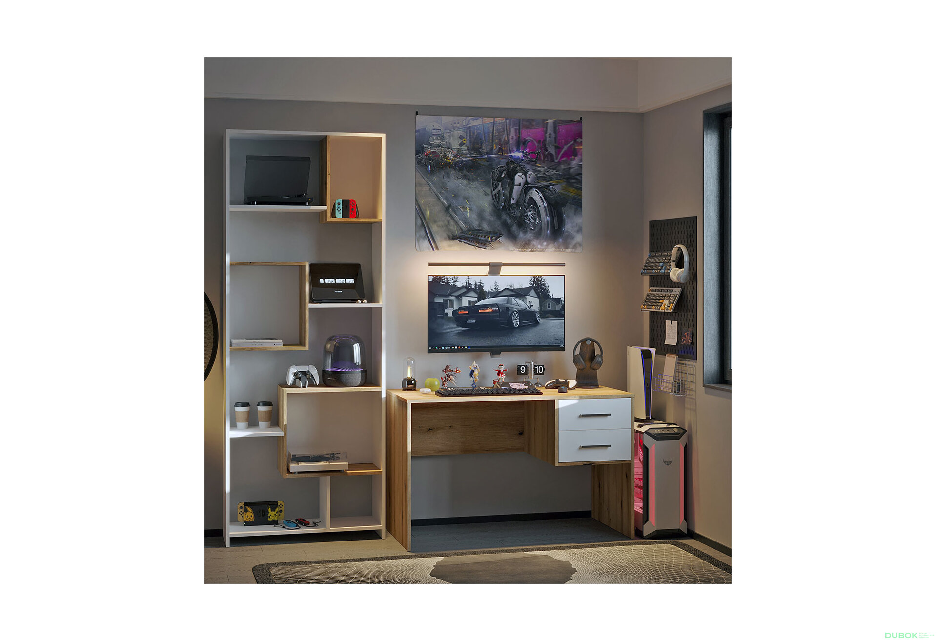 Obrázek 3 - Vysoký regál BS1 Bílá / Dub evoke 81x30x210