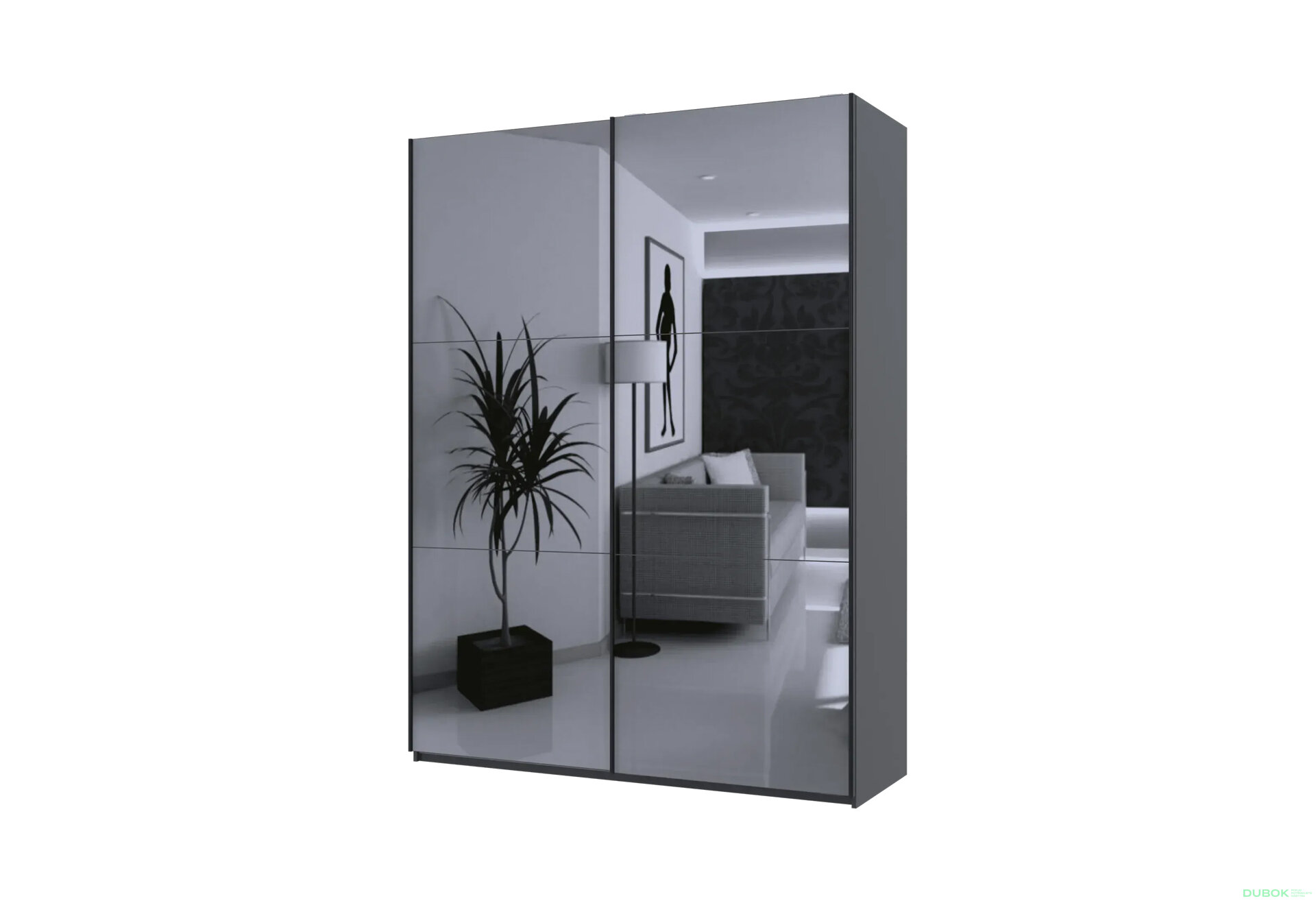 Obrázek 1 - Skříň s posuvnými dveřmi G-Caiser se 2 zrcadly, 180 cm, grafit