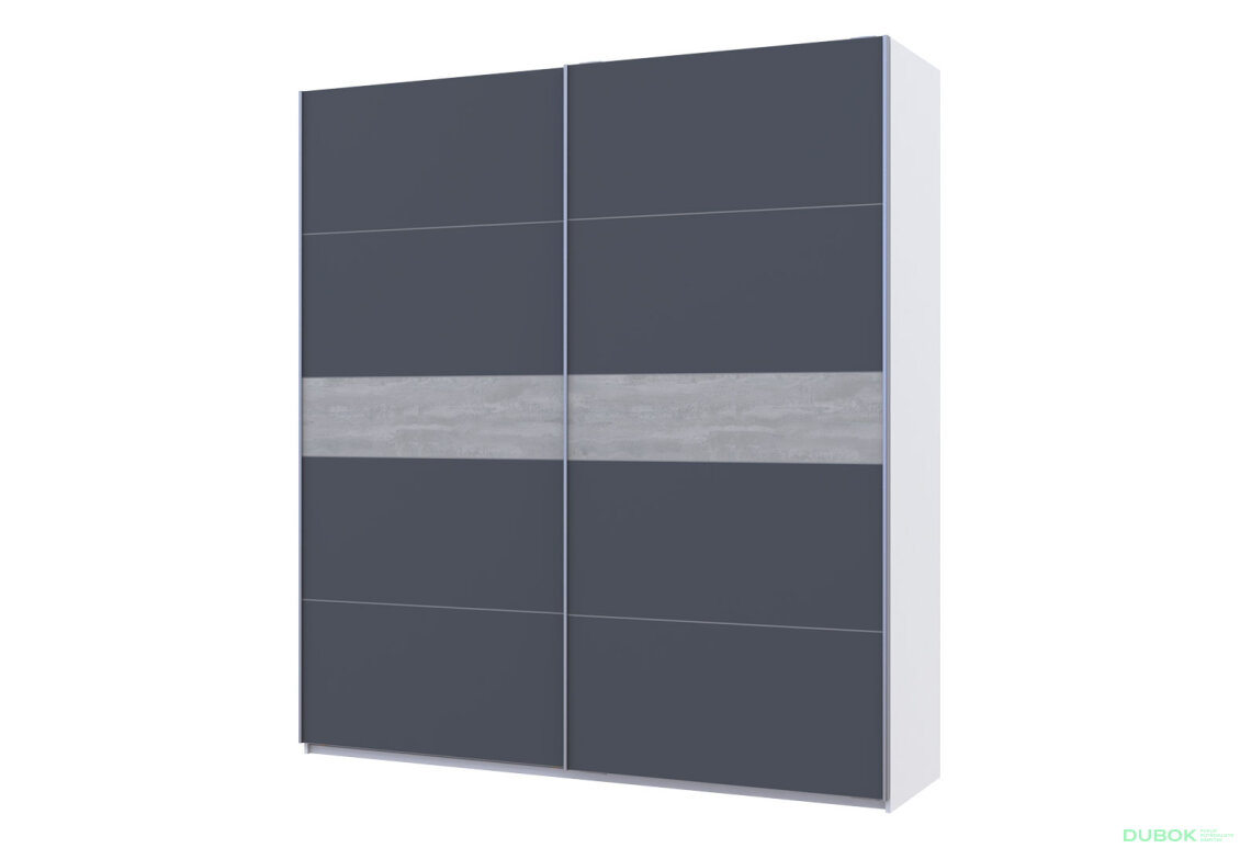 Skříň s posuvnými dveřmi G-Caiser, 2dveřová, DTD, 220 cm, bílá / grafit, vložka beton