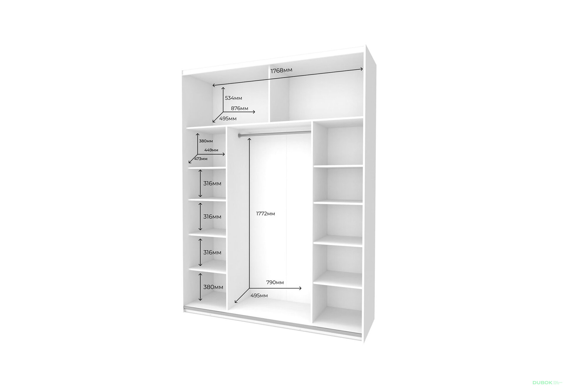 Obrázek 6 - Skříň s posuvnými dveřmi G-Caiser, 2dveřová, DTD, 180 cm, bílá