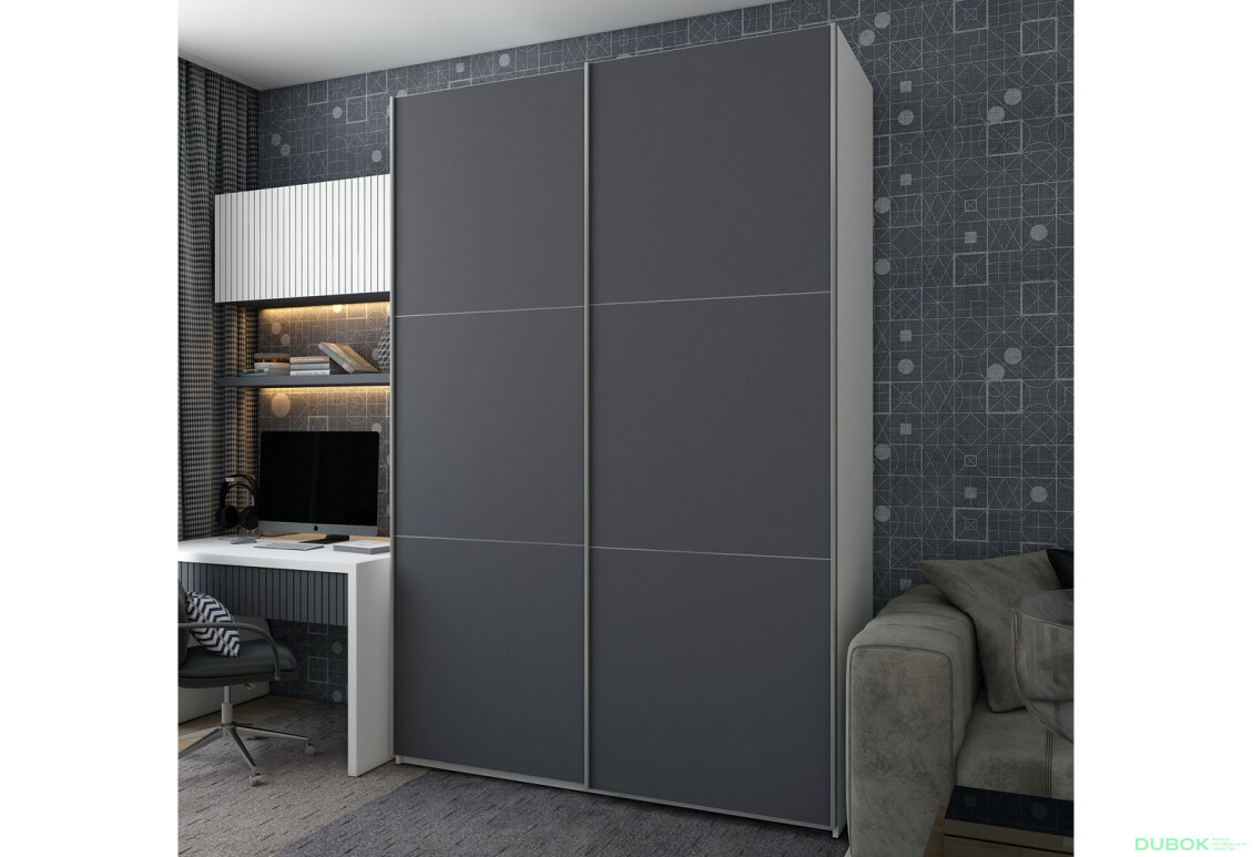 Obrázek 2 - Skříň s posuvnými dveřmi Bílý Grafit 2 DTD / 3 části 160x60x240 G-Caiser