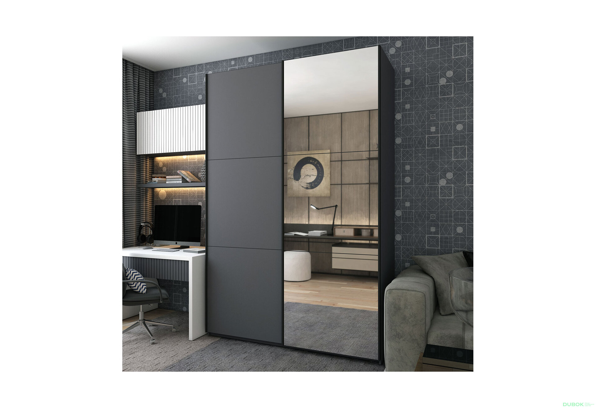 Obrázek 2 - Skříň s posuvnými dveřmi Grafit / Grafit 1 DTD / 1 zrcadlo 180x60x240 G-Caiser