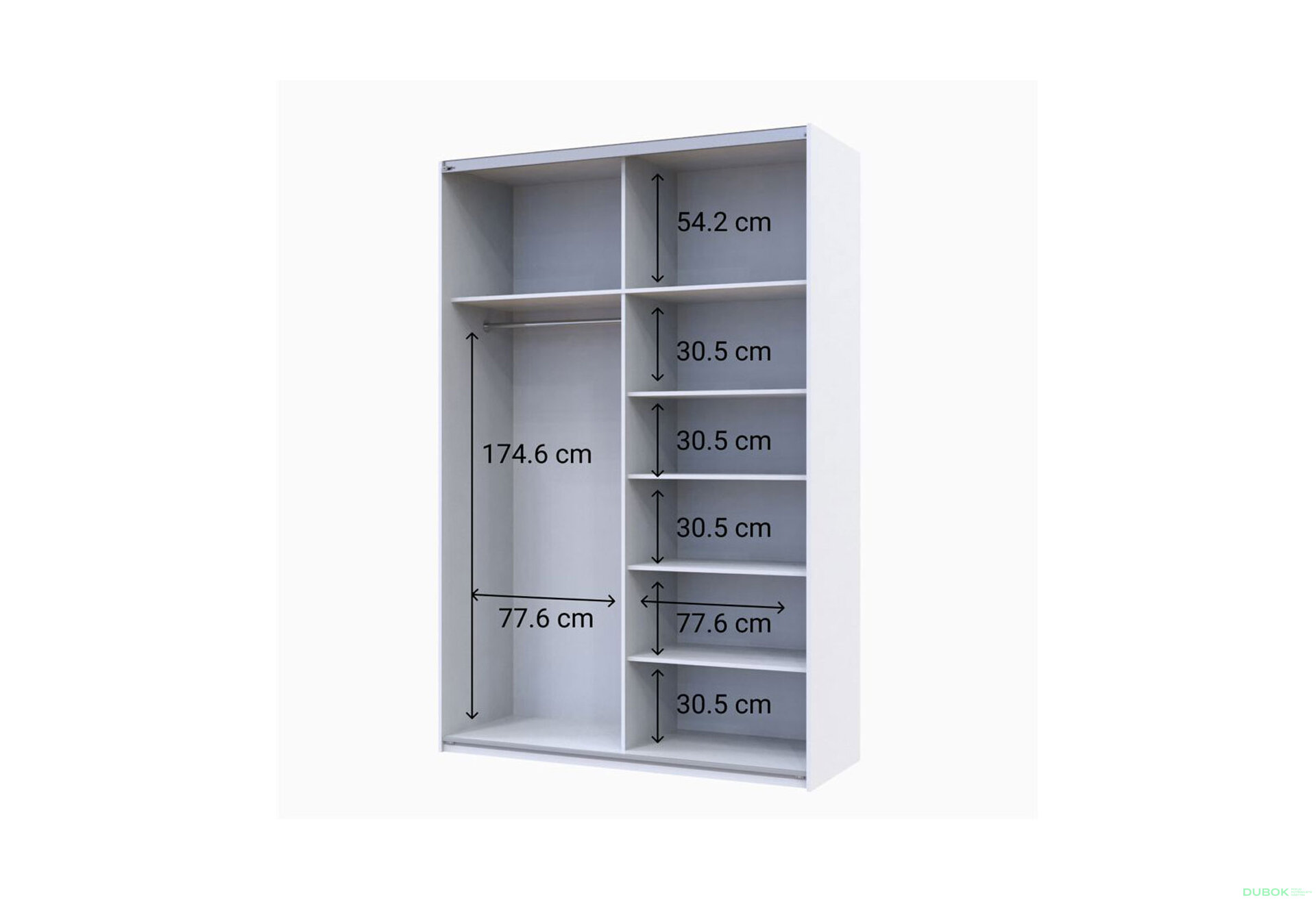 Obrázek 4 - Skříň G-Caiser Doros s 2 dveřmi: DTD + zrcadlo, 160 cm, bílá / dub evok