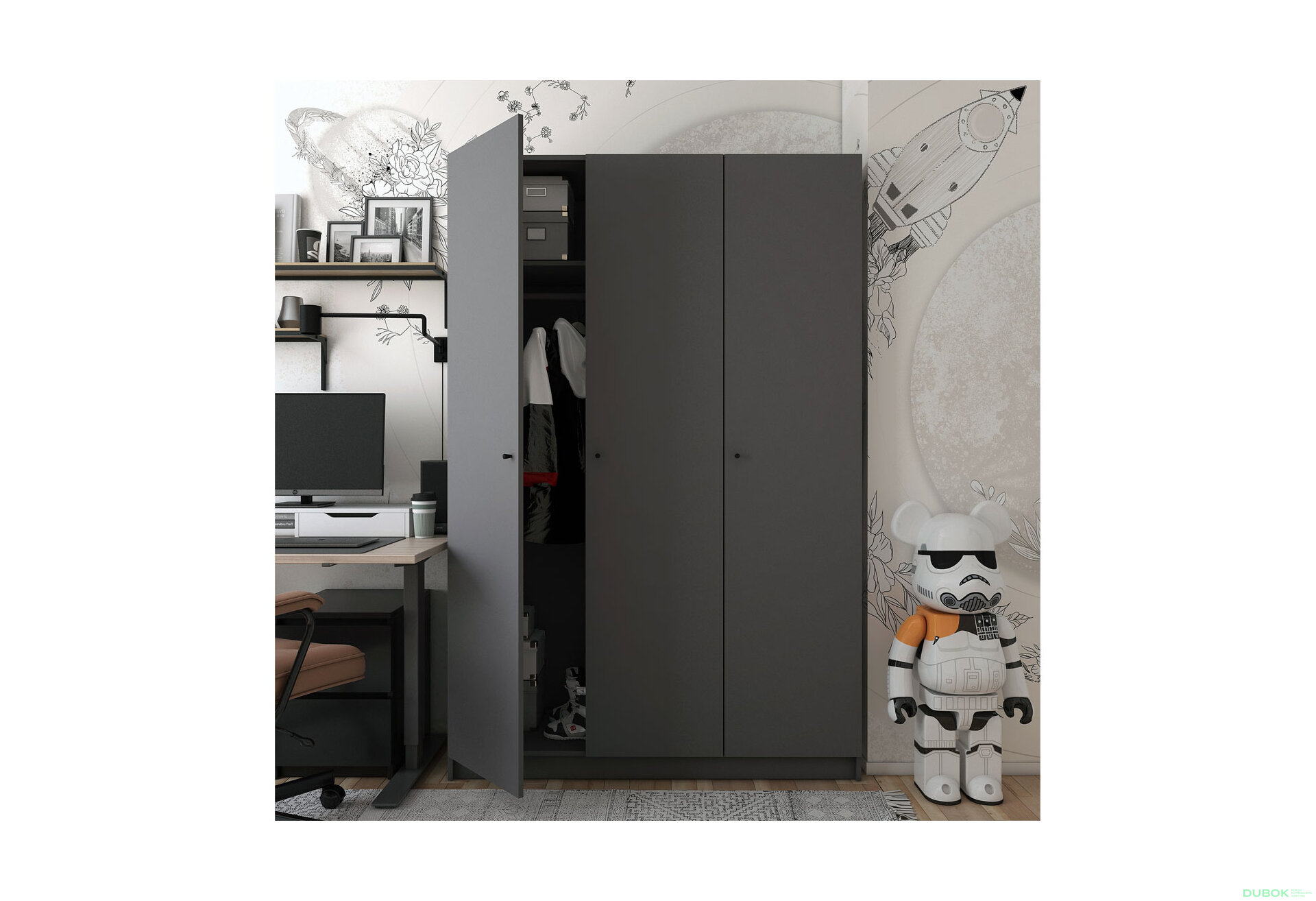 Obrázek 3 - Skříň Promo se 3 dveřmi 135 cm, grafitová