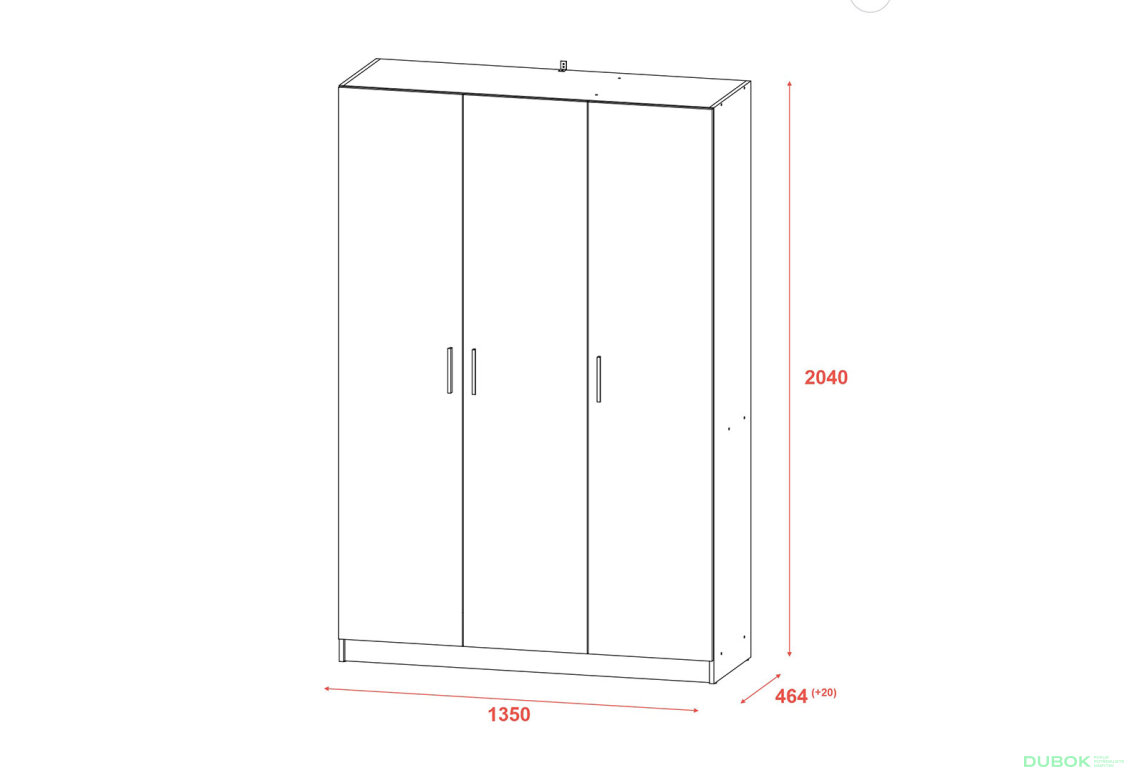 Obrázek 8 - Skříň Promo s 3 dveřmi 135 cm, šedá