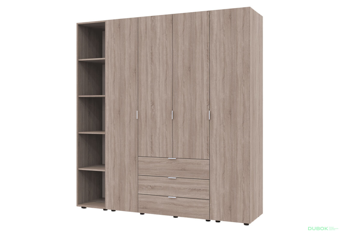 Skříň čtyřdveřová s regálem Gelar 193.2 cm Dub sonoma