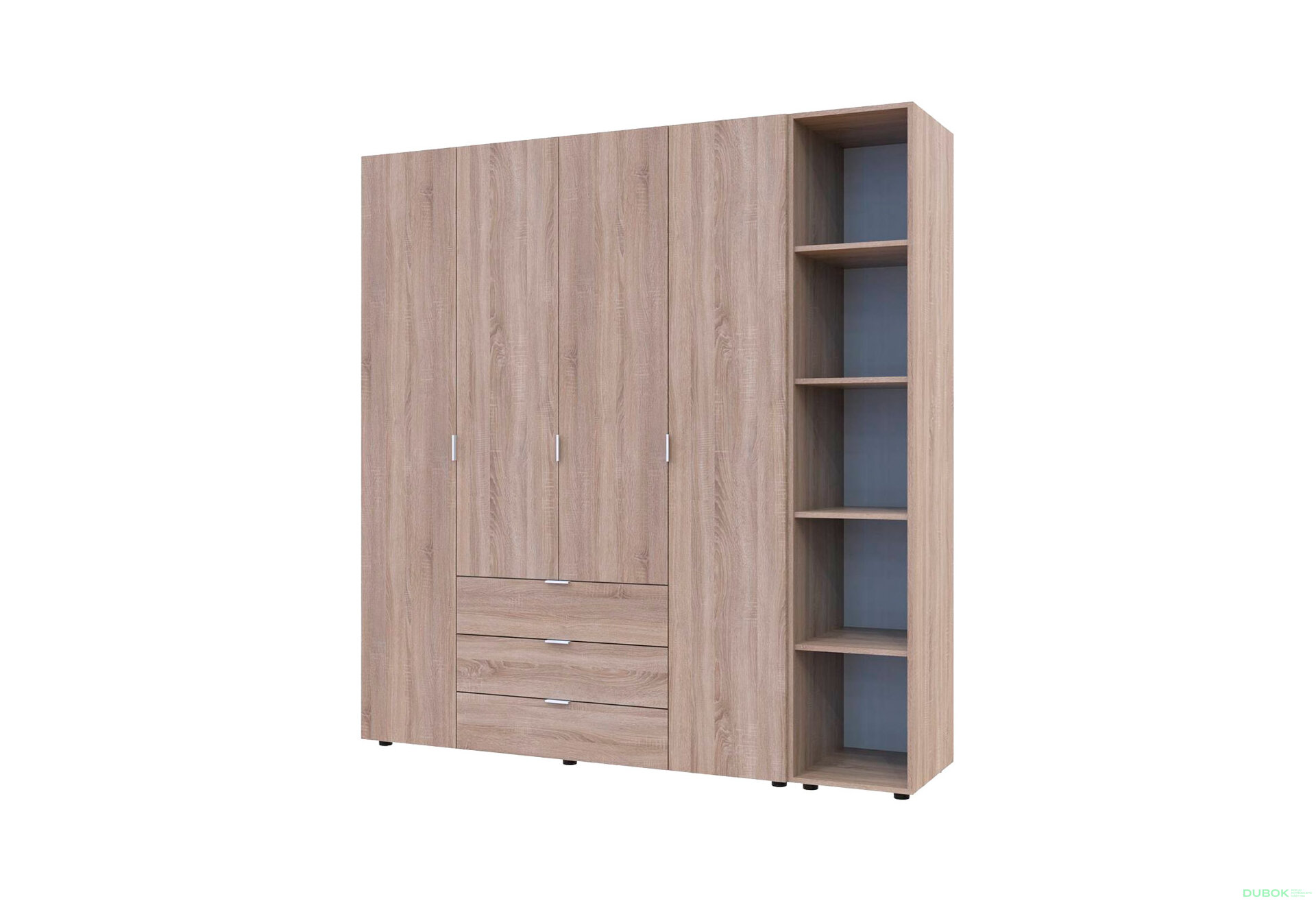 Obrázek 3 - Skříň čtyřdveřová s regálem Gelar 193.2 cm Dub sonoma