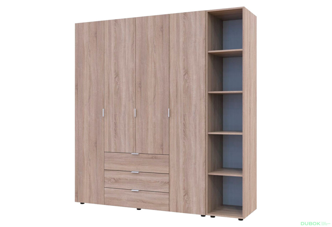 Obrázek 3 - Skříň čtyřdveřová s regálem Gelar 193.2 cm Dub sonoma
