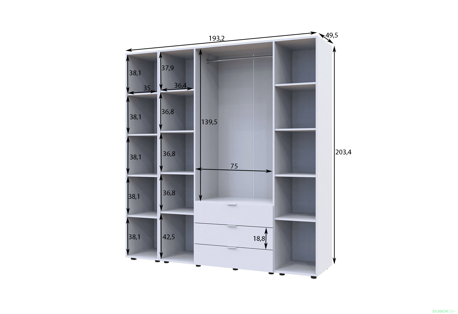 Obrázek 4 - Skříň čtyřdveřová s regálem Gelar 193.2 cm Dub sonoma