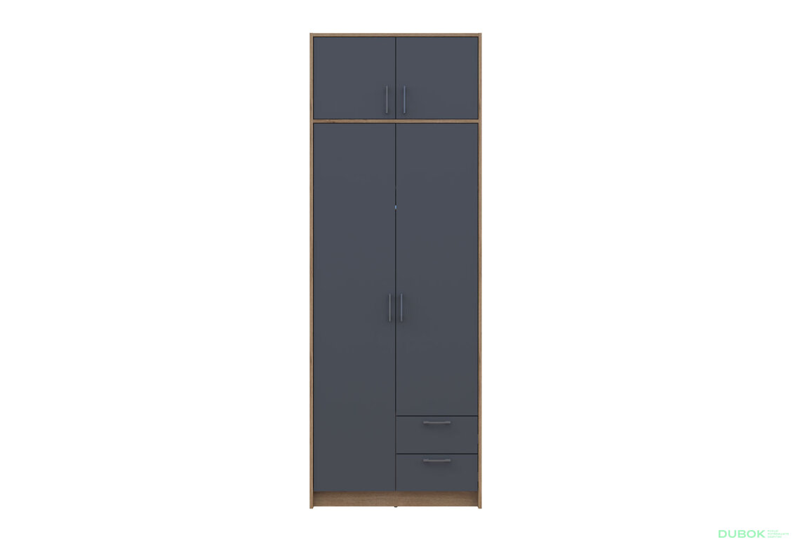 Obrázek 3 - Skříň Rondi 2 dřevotříska s nástavbou dub artisan / grafit 82x52x236