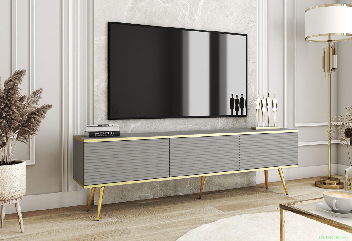 Obrázek 2 - TV stolek RTV 175 MDF šedý, zlaté nohy Oro